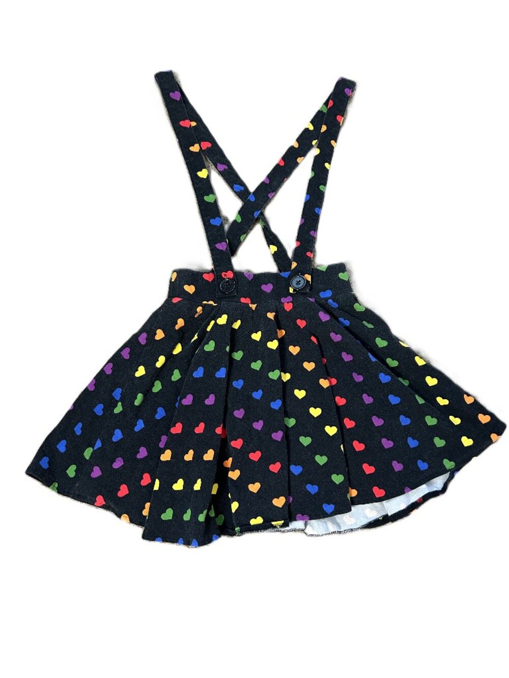 BodyRage Rainbow Heart Kidcore Skirt w Suspenders S